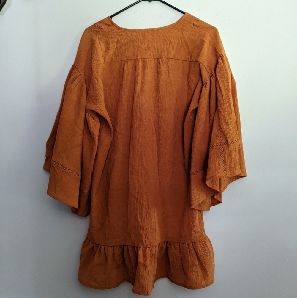 Storia Boho Dress Rust Orange Tassells Oversized Bell Sleeves Small Beautiful!!! - Picture 6 of 10